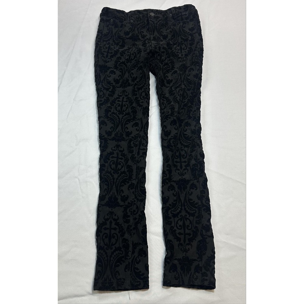Killstar Pants Womens Medium Black Velvet Floral Slim Goth Punk Grunge